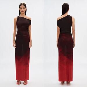 Misha The Nyra Mesh Dress One Shoulder Maxi Bodycon Venus Print Ombre Red Small